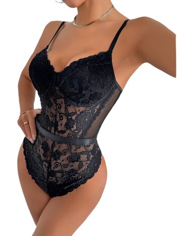 Lace Mesh Perspective Deep V Spicy Κορίτσι με σφιχτή εφαρμογή Ζαρτιέρες εξώπλατη ολόσωμη φόρμα μαύρη εμφάνιση Λεπτό γυναικείο κορμάκι U32R