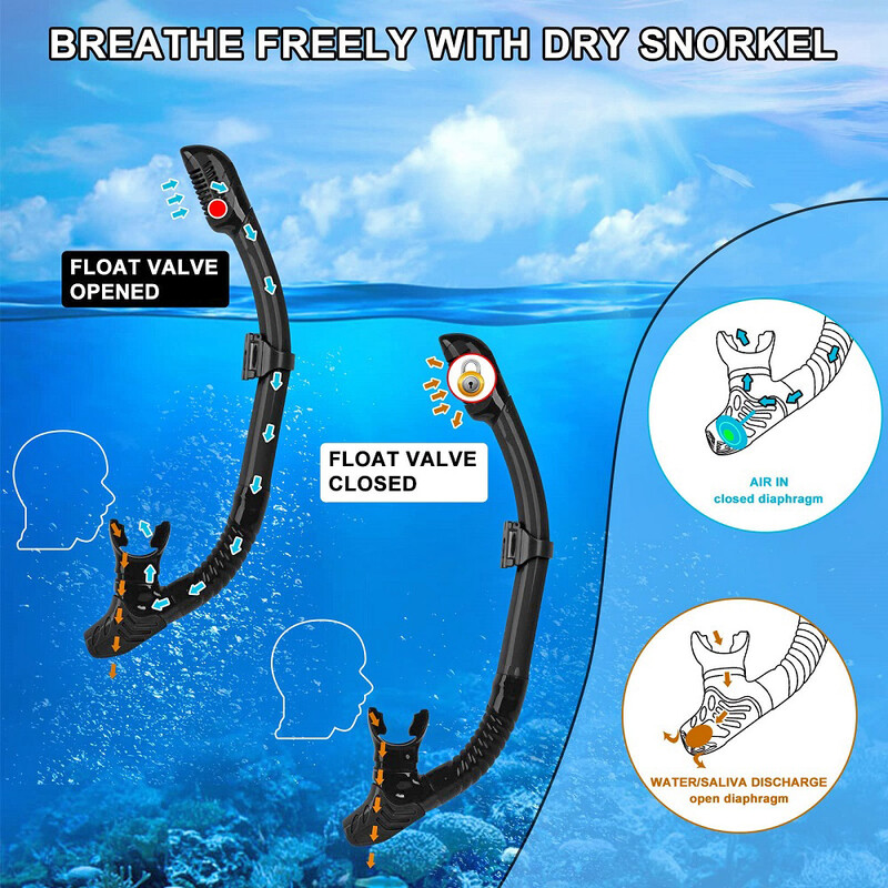 Dry Snorkel Set Niršanas maska Profesionālas ar akvalangu peldēšanas aizsargbrilles pret noplūdi pret miglas platuma skata rūdīta stikla lēcas pieaugušajiem jauniešiem