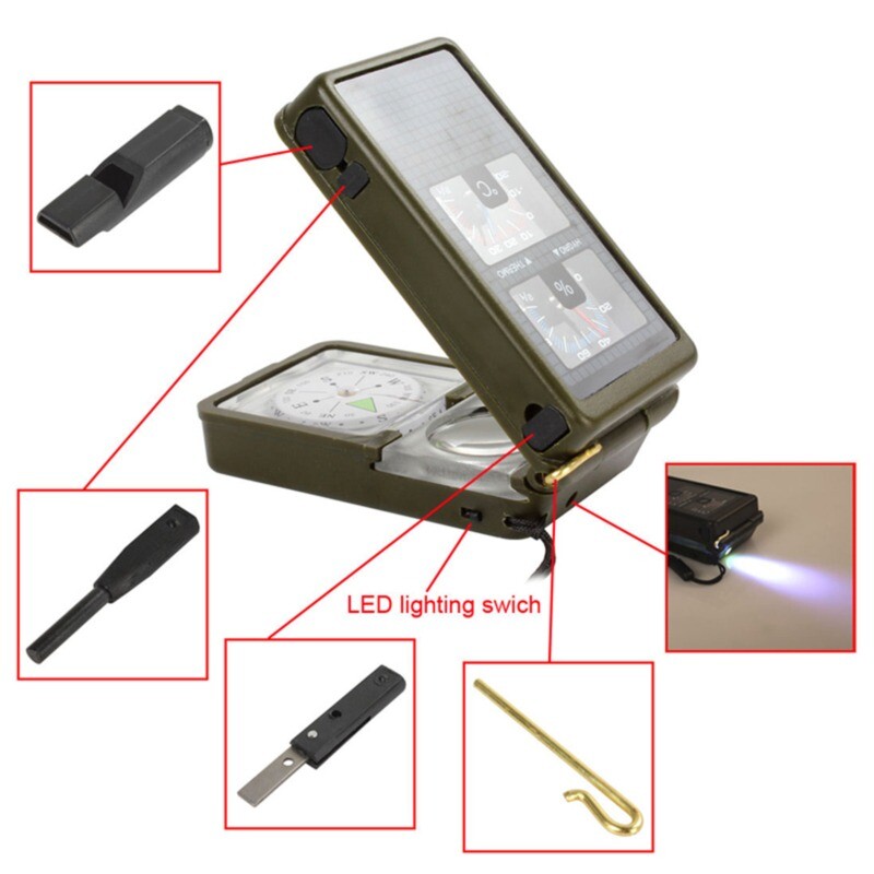 Мултифункционален преносим сгъваем обектив Компас Военна лодка Табло Навигация Компас Стойка за табло Открит Къмпинг Туризъм Surviva