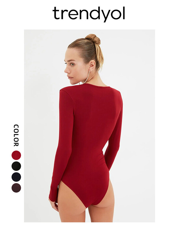 Trendyol TYZA Body tricotat pentru femei, cu decolteu în V adânc, cu închidere, primăvară, toamnă, croială elastică, mâneci lungi, topuri sexy