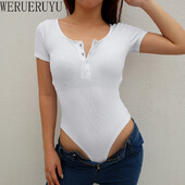 Harajuku Bodysuit Sieviešu Bodycon Sexy Slim Top Vasaras viengabala apģērbi Vienkrāsaini, īsām piedurknēm trikotāžas kombinezoni sievietēm 2024.