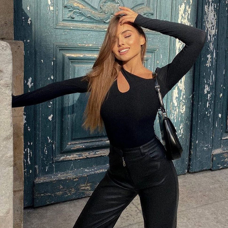 Y2k Ležerni osnovni bodi Ženski kombinezon dugih rukava Seksi udubljeno nepravilno tijelo Korejski gornji pamučni kombinezon Ženski kombinezon