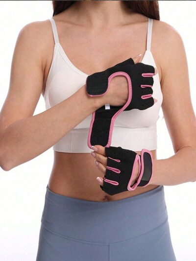 1 pora fitneso kvėpuojančių pratimų vyrams ir moterims, besitreniruojantiems horizontalioje juostoje, dviračiu, puspirščiu riešo apsauga neslystančios pirštinės