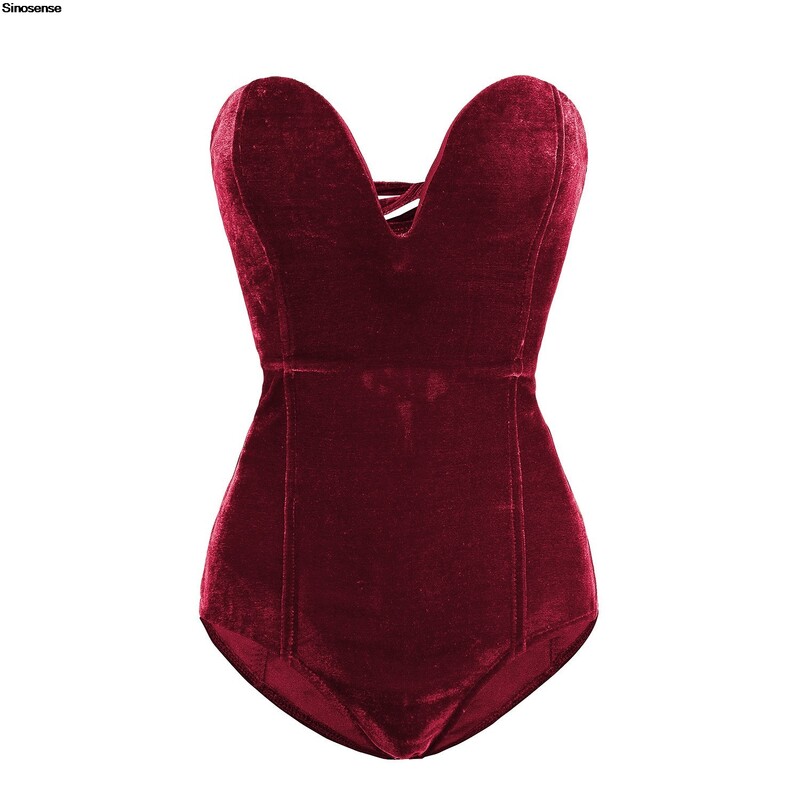 Body de catifea pentru femei Bandeau, cu top cu tuburi