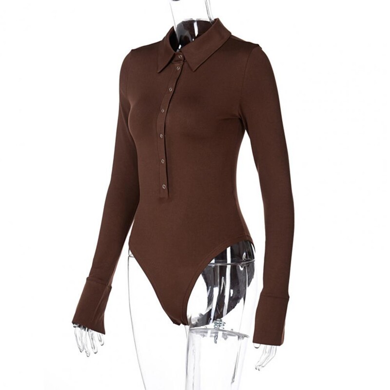 Body de culoare solidă Combi de vară elegant pentru femei cu guler răsucit Design slim Fit Culoare uni mâneci lungi pentru ocazional