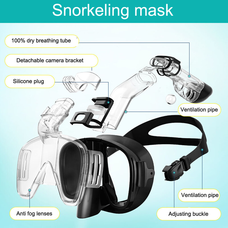 Set de mască de snorkeling anti-ceață pliabilă cu sistem complet uscat, potrivit pentru înot liber, echipament profesional de snorkeling F