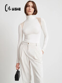 CNYISHE Patchwork Sexy Club sieviešu bodiji ar garām piedurknēm ar kaklu Ielu apģērbi Modes, solīdi kombinezoni, plāni apvalki, tīņi, sieviešu topi