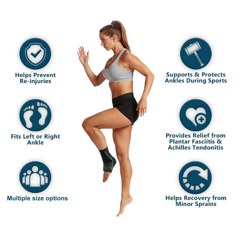 1 gab. Potīšu stiprinājuma zeķu kompresijas uzmava sievietēm vīriešiem — regulējama potītes atbalsta siksna sastiepumam, plantāra fasciītam, skriešanai