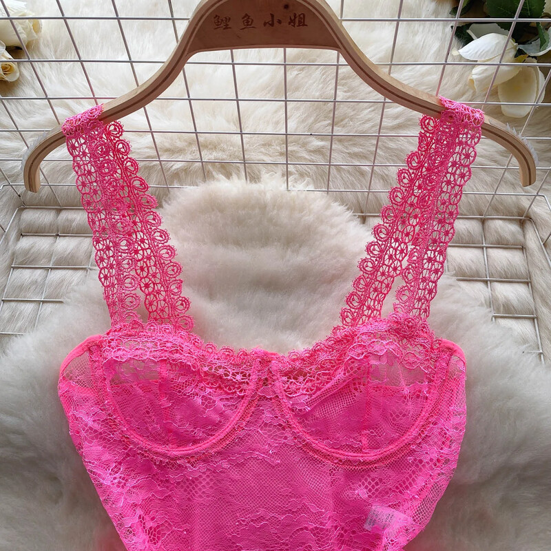 Sieviešu Hotsweet Hollow Out Vintage mežģīnes, sietveida bodiji Šiki bezpiedurkņu kombinezoni Slim Top Rompers vasaras pludmales apģērbs