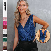 Festivāla apģērbs ar V-veida kakla izgriezumu bez muguras. Sieviešu seksīgi naktsklubu tērpi vasaras bodiji bez piedurknēm Bodys Mujer sieviešu topi Apģērbi