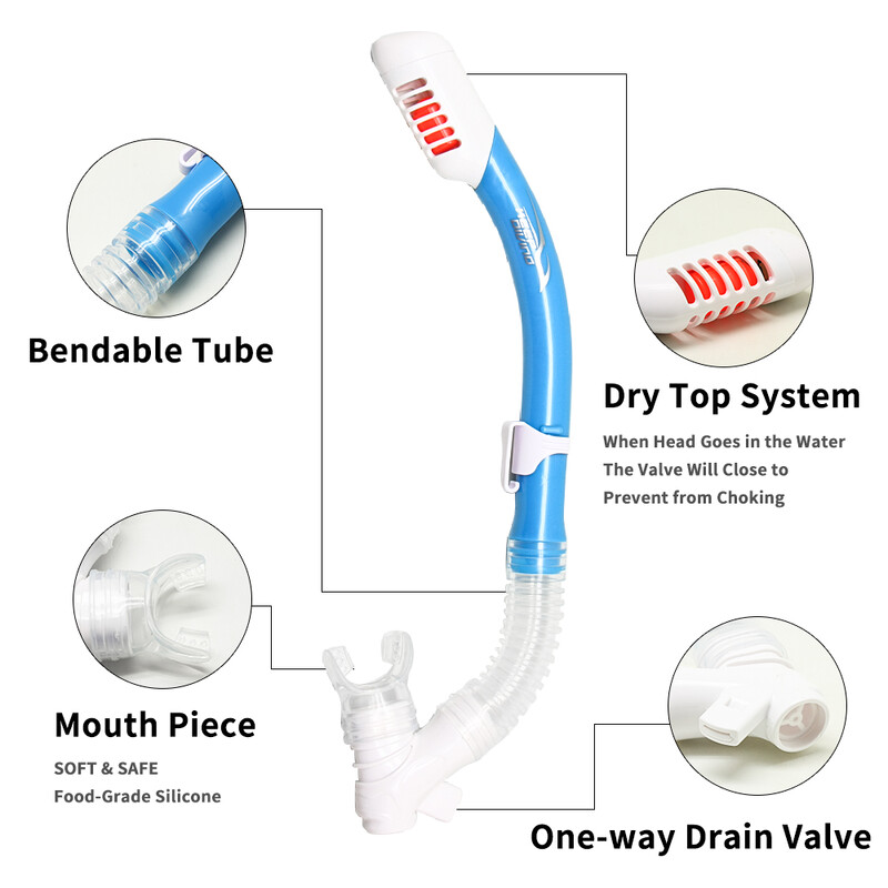 Echipament de snorkeling pentru copii Set de mască de scufundare pentru copii Dry Top Ochelari de înot pentru juniori cu tub Sticlă temperată anti-aburire