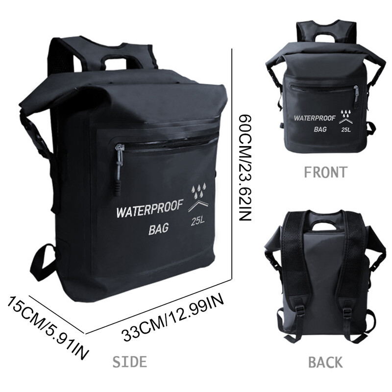 25 l ūdensnecaurlaidīga mugursoma augšpuses soma Lielas ietilpības rolltop pludmales soma PVC peldes mugursoma pārgājieniem kempingā