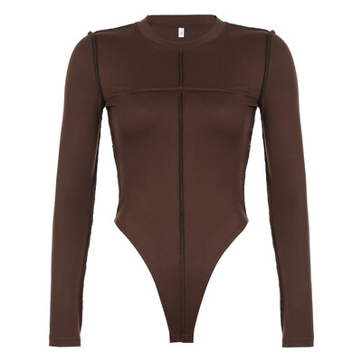 HEYounGIRL Modni bodi s križnim detaljima Ženski bodi dugih rukava Jesenski ležerni bodi Jednobojni osnovni Y2K uski kombinezoni Ulična odjeća