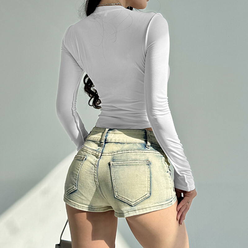 HEYounGIRL Modni bodi s križnim detaljima Ženski bodi dugih rukava Jesenski ležerni bodi Jednobojni osnovni Y2K uski kombinezoni Ulična odjeća