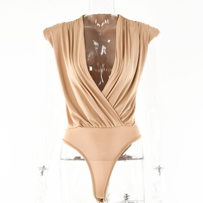 Seksīgs, masīvs sieviešu bodijs, moderns, izgriezīgs V-veida kakla izgriezums, bodikons bez piedurknēm, sieviešu kombinezons, elegants vintage ar polsterētu plecu daļu