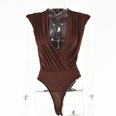 Seksīgs, masīvs sieviešu bodijs, moderns, izgriezīgs V-veida kakla izgriezums, bodikons bez piedurknēm, sieviešu kombinezons, elegants vintage ar polsterētu plecu daļu