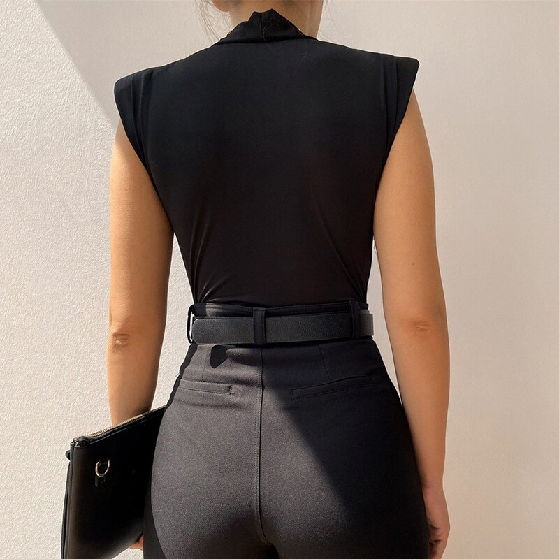 Seksīgs, masīvs sieviešu bodijs, moderns, izgriezīgs V-veida kakla izgriezums, bodikons bez piedurknēm, sieviešu kombinezons, elegants vintage ar polsterētu plecu daļu