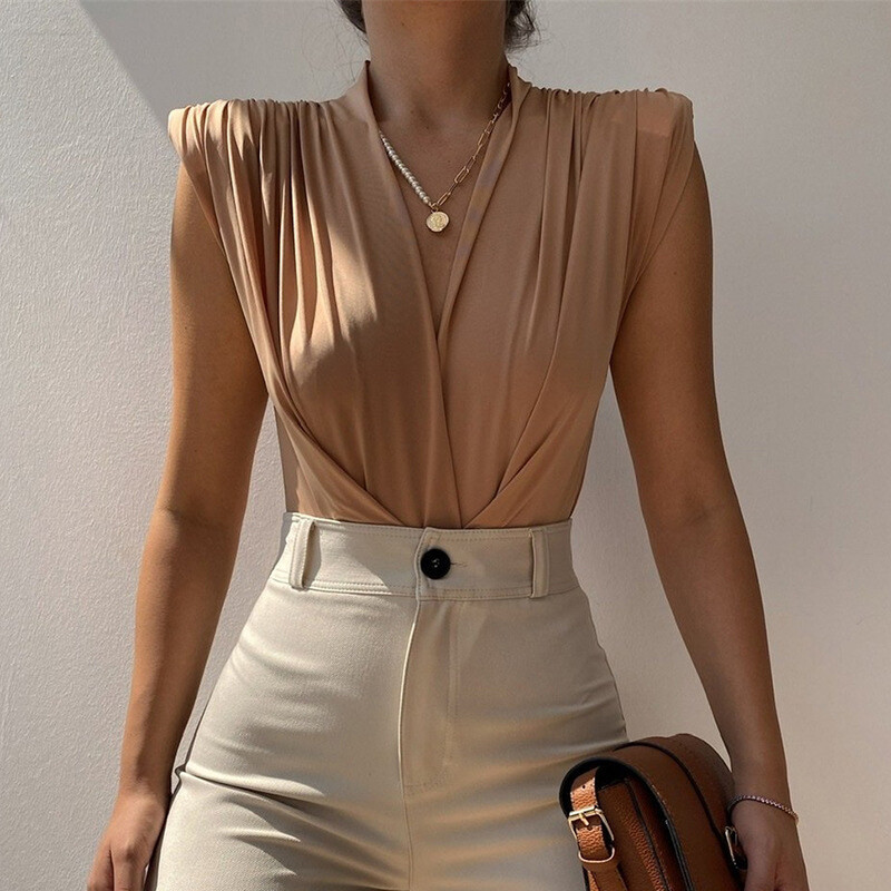 Seksīgs, masīvs sieviešu bodijs, moderns, izgriezīgs V-veida kakla izgriezums, bodikons bez piedurknēm, sieviešu kombinezons, elegants vintage ar polsterētu plecu daļu