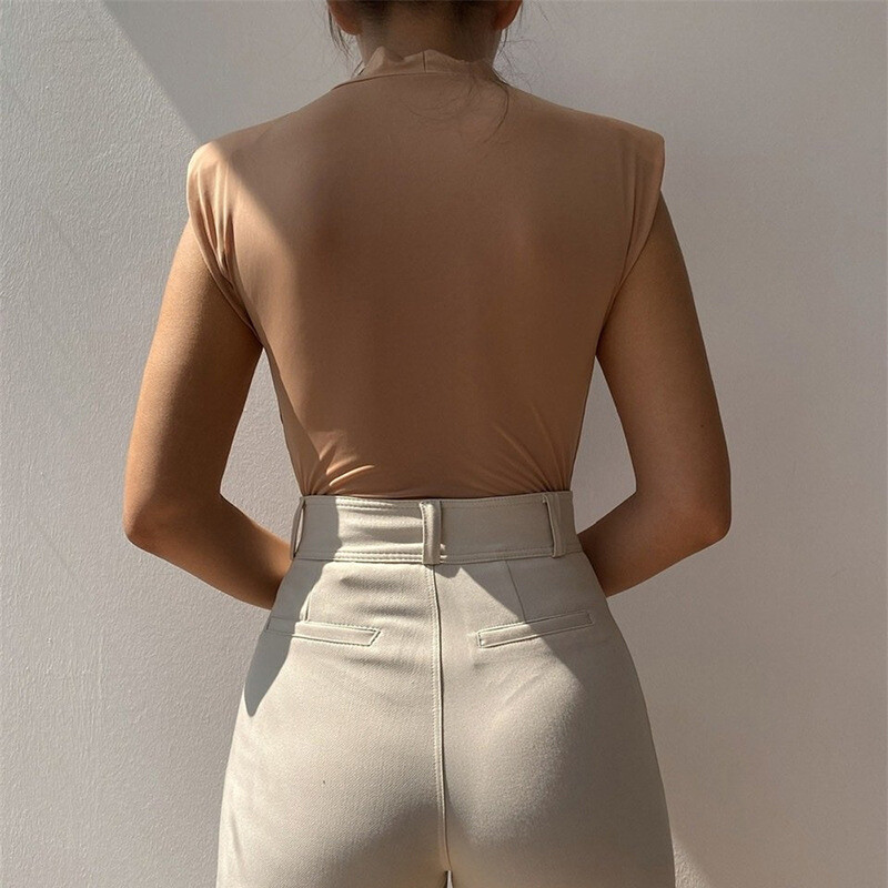 Seksīgs, masīvs sieviešu bodijs, moderns, izgriezīgs V-veida kakla izgriezums, bodikons bez piedurknēm, sieviešu kombinezons, elegants vintage ar polsterētu plecu daļu