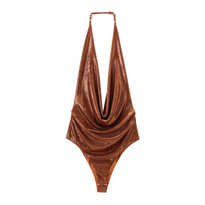 Zach Ailsa 2024 Vasara Jauns produkts Sieviešu modes novājēšanu grumbu dekorēšana Metāla folija piekarināma kakla apkakle Bareback kombinezons