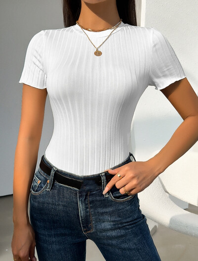 Ženski kombinezon 2024. Ljeto Jesen Najnoviji temperamentni Jednobojni bodi kratkih rukava Trendy Style Svileni lagani kombinezon visokog struka