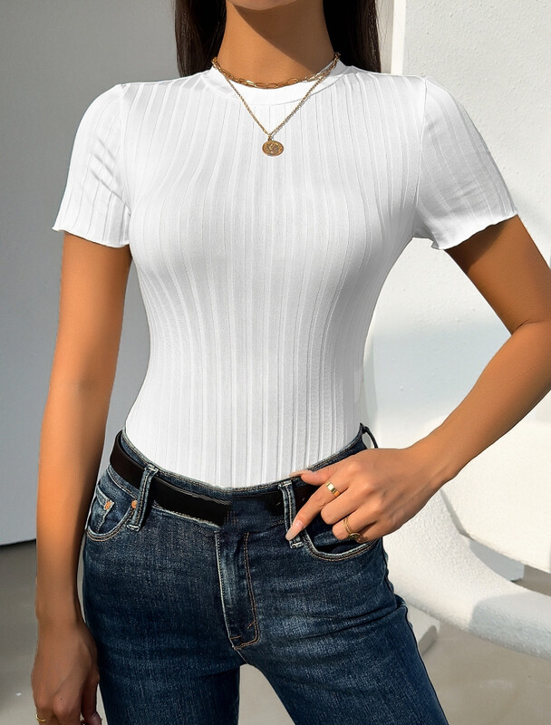 Ženski kombinezon 2024. Ljeto Jesen Najnoviji temperamentni Jednobojni bodi kratkih rukava Trendy Style Svileni lagani kombinezon visokog struka