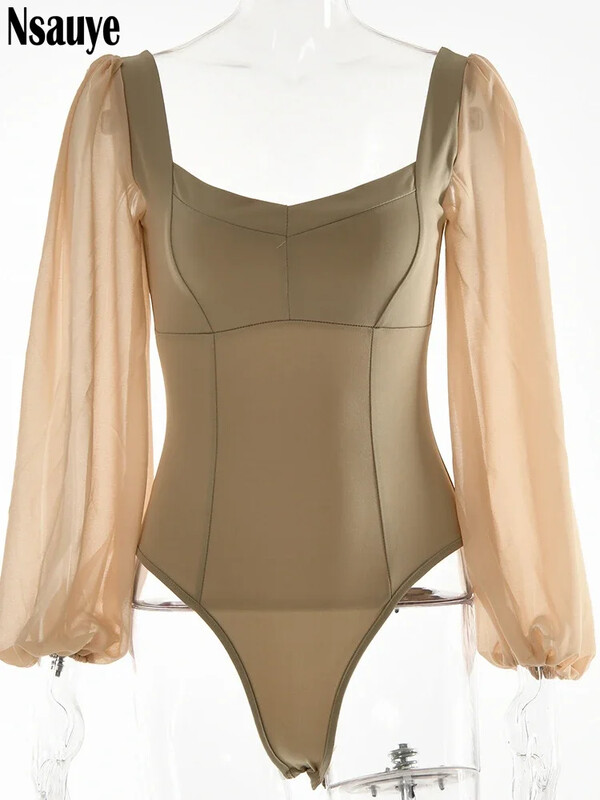 Nsauye 2022. jesen ljeto plašt dugih puf rukava mršave ženske hlače bodi Y2K modni kombinezon s četvrtastim ovratnikom gornji dijelovi tijela