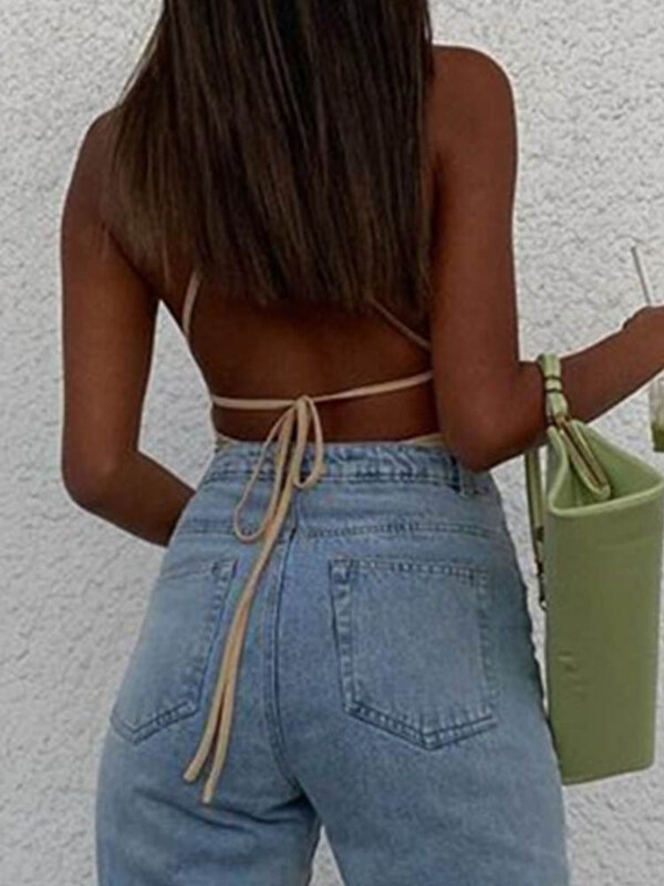 Chic modni mrežasti bodi bez rukava s nabranim halterima Ženski ženski bodi bez rukava na vezivanje Feminino top ulična odjeća