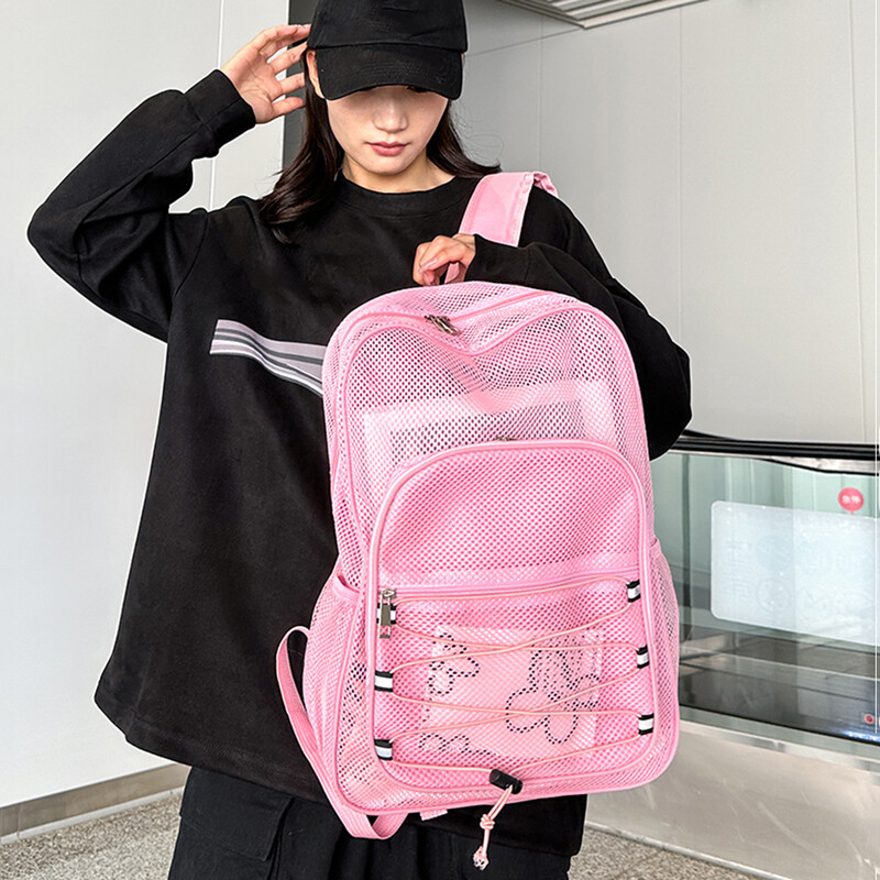 Rucsac din plasă Poșetă Curea de umăr transparentă Genți de gimnastică portabile de mare capacitate Respirabil Rezistent la uzură pentru navetă Înot