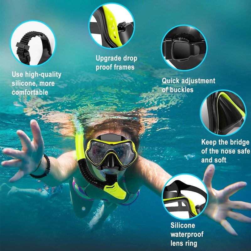 Lentile oglindă Mască de scufundări pentru adulți Set de snorkel Set de ochelari de snorkeling anti-ceață Mască de scuba Mască de înot Ochelari de protecție cu lentile din sticlă temperată Bărbați