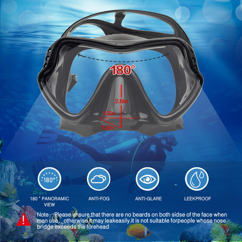 Lentile oglindă Mască de scufundări pentru adulți Set de snorkel Set de ochelari de snorkeling anti-ceață Mască de scuba Mască de înot Ochelari de protecție cu lentile din sticlă temperată Bărbați