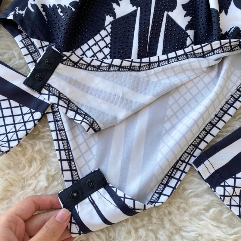 Body cu mânecă lungă pentru femei, cu guler în picioare, elegant, vintage, cu imprimeu floral, pentru tricou cu mărgele cu strasuri, top bodycon fit H9ED