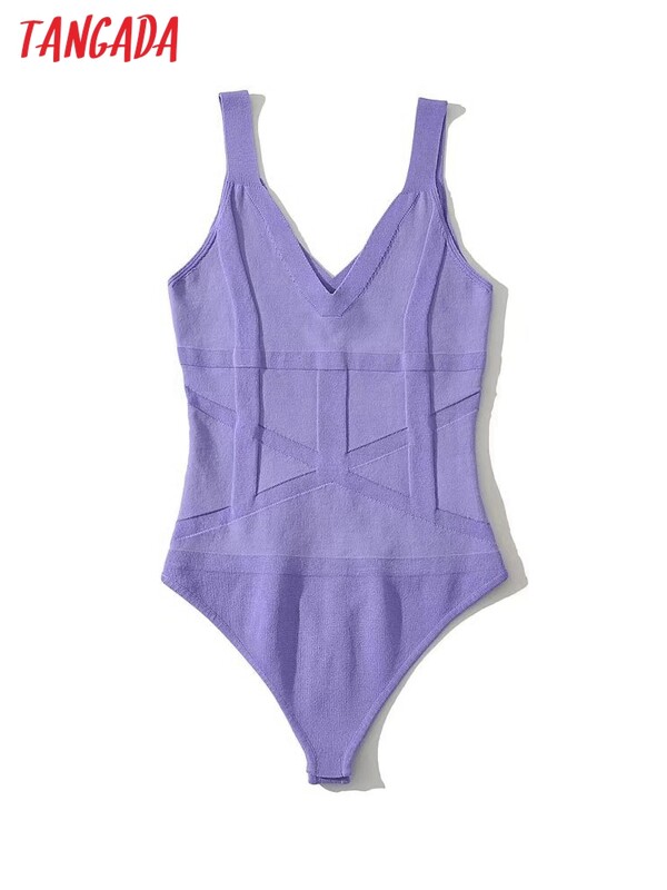 Tangada 2023 Solid Women Sexy Tunika Trikotāžas Bodijs Sieviešu V kakla Kombinezoni Vasaras Bodiji 2LK16