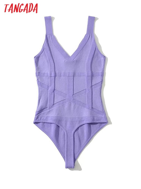Tangada 2023 Solid Women Sexy Tunika Trikotāžas Bodijs Sieviešu V kakla Kombinezoni Vasaras Bodiji 2LK16