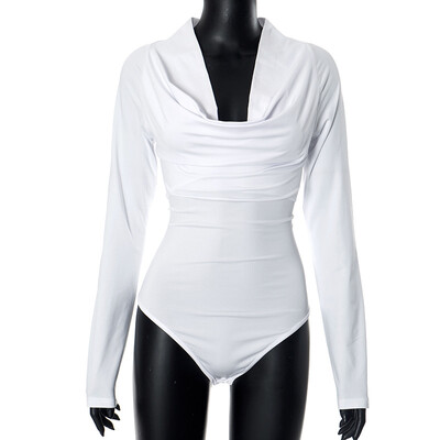 DSMTRC Pulover elegant de stradă Body pentru petrecere Tricou Salopetă albă Salopetă sexy pentru femei, subțire, cu mânecă lungă, ocazional.