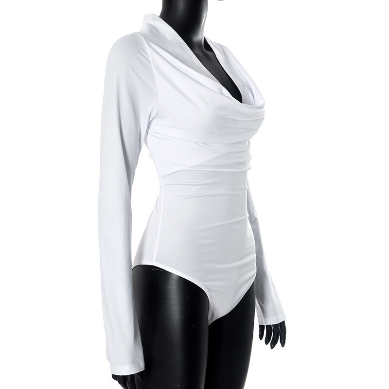 DSMTRC Pulover elegant de stradă Body pentru petrecere Tricou Salopetă albă Salopetă sexy pentru femei, subțire, cu mânecă lungă, ocazional.