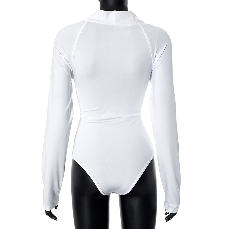 DSMTRC Pulover elegant de stradă Body pentru petrecere Tricou Salopetă albă Salopetă sexy pentru femei, subțire, cu mânecă lungă, ocazional.