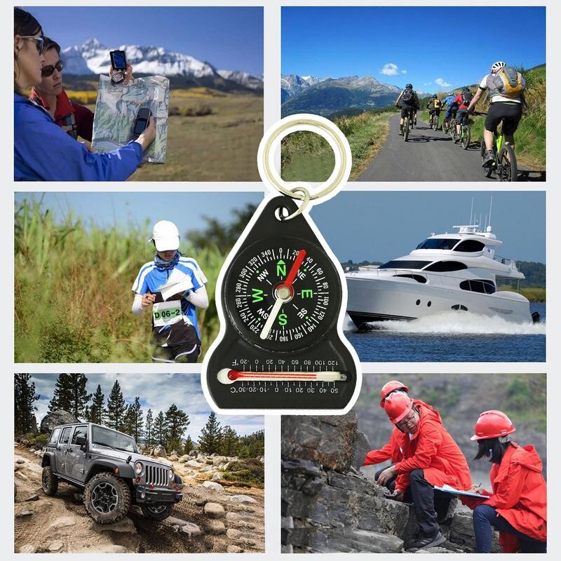 Mini izdzīvošanas kompass termometrs pārnēsājams āra kempings pārgājienu kabatas navigators piedzīvojumu atslēgas piekariņš kompass kāpšanas aprīkojums