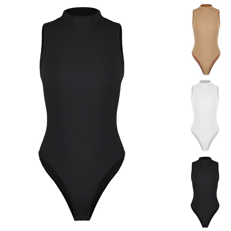 Salopete de damă ocazional sexy, de modă, de culoare uni, cu nasturi snap, body cu coaste, cu gât rotund, fără mâneci, salopete slim fit