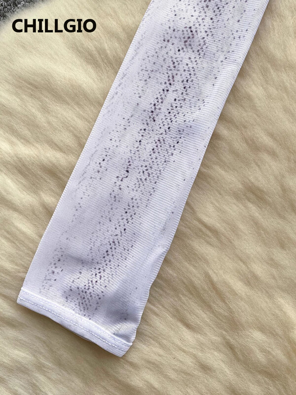CHILLGIO pentru femei de culoare degradată din plasă Catsuits Body transparenti Sexy Bodycon Romper Top cu mânecă lungă Costume de femei șic și elegante