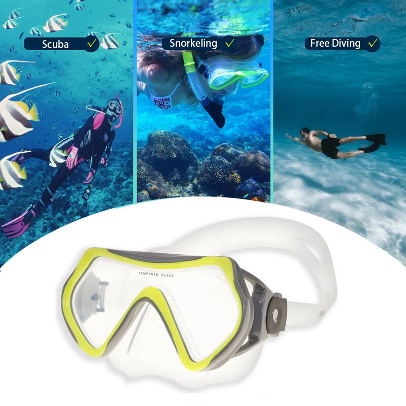RABIGALA Set de snorkeling cu masca de scufundare si masca anti-ceata 180 de grade cu vedere la mare, echipament de antrenament pentru inot pentru copii juniori baieti fete