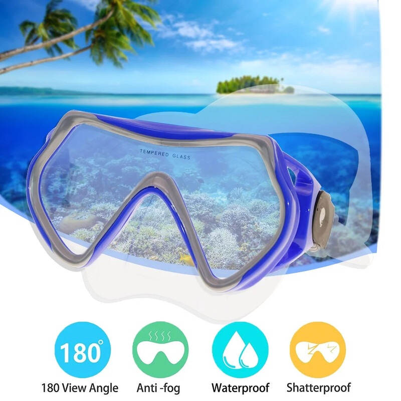 RABIGALA Set de snorkeling cu masca de scufundare si masca anti-ceata 180 de grade cu vedere la mare, echipament de antrenament pentru inot pentru copii juniori baieti fete