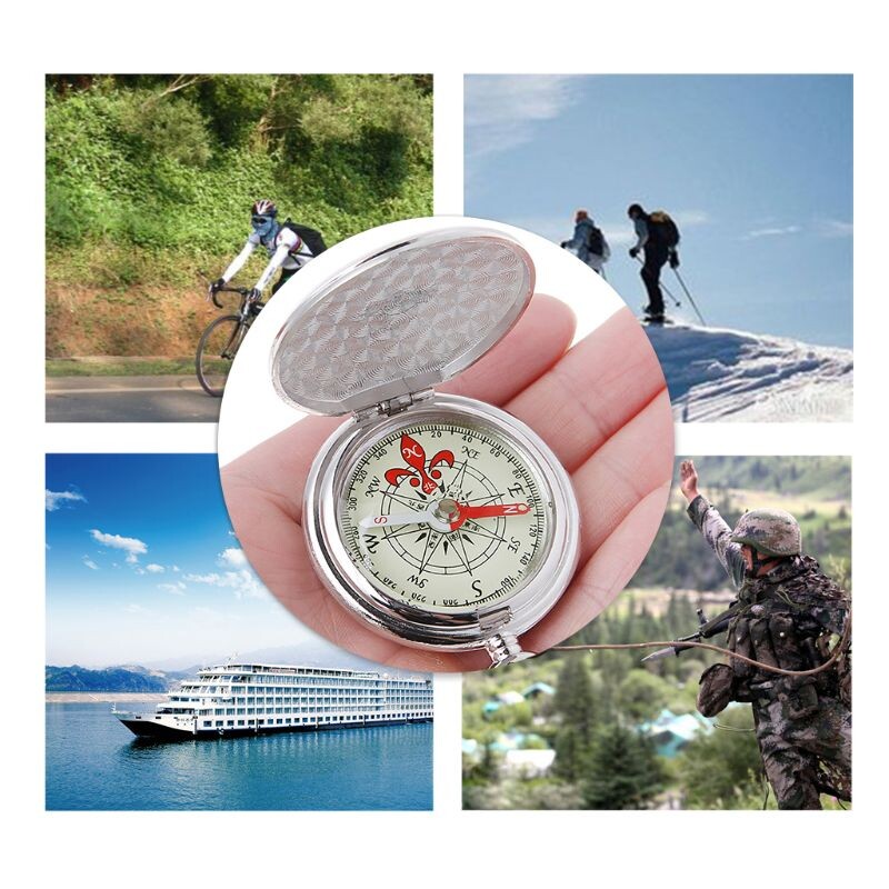 Daudzfunkciju kempinga pārgājienu pārnēsājams kabatas pulkstenis ar atveramu kompasu āra navigācijas rīki — zelta sudraba 24BD
