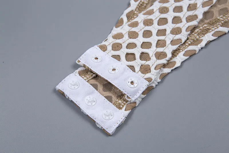 Bangniweigou salopete din plasă de plasă pentru femei, cu mânecă lungă, semi-transparentă, salopetă scurtă, toamnă iarnă