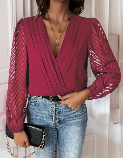 Seksi ženski bodi, modni jednobojni kombinezon s perspektivom dugih rukava, ležerna kombinezona s ruhcedom, elegantan kombinezon s omotom za zabavu