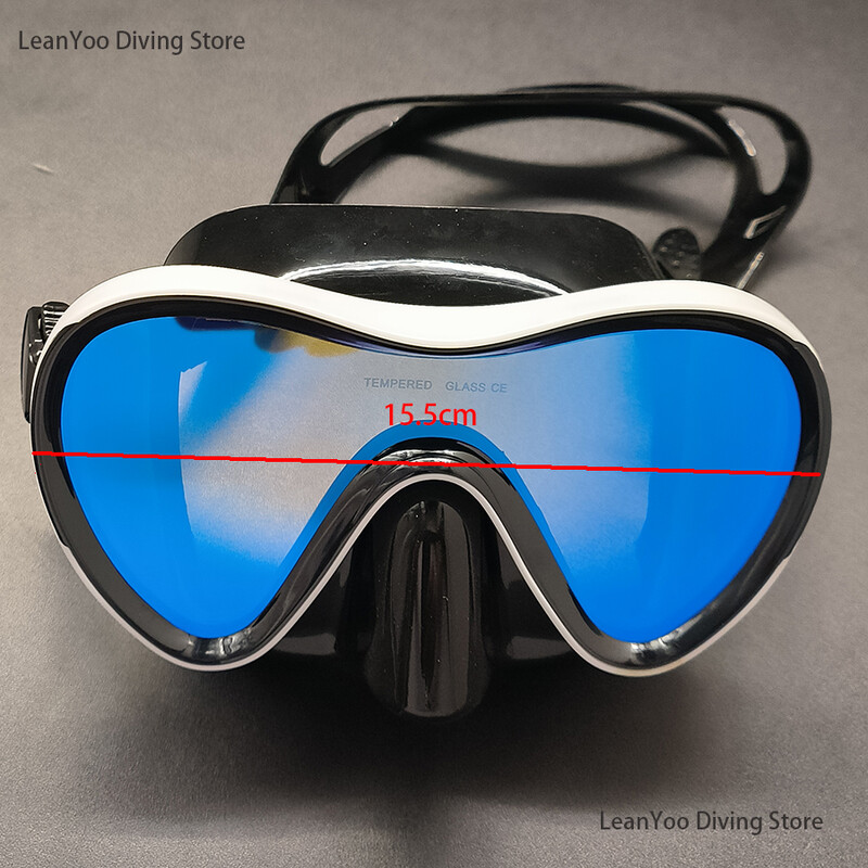 Välispeeglist karastatud klaasist snorgeldamismask UV-kaitsega sukeldumisprillid ujumispakendis mustas lukuga karbis