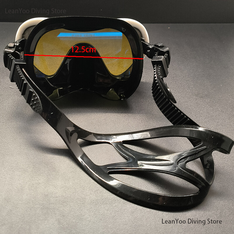 Välispeeglist karastatud klaasist snorgeldamismask UV-kaitsega sukeldumisprillid ujumispakendis mustas lukuga karbis