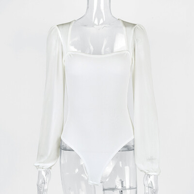 Gtpdpllt Seksikas Body Naiste Romperid Rib Mesh Patchwork Must Valge Bodycon Pikad varrukad ühes tükis Bodysuits Top Y2K Jumpsuit