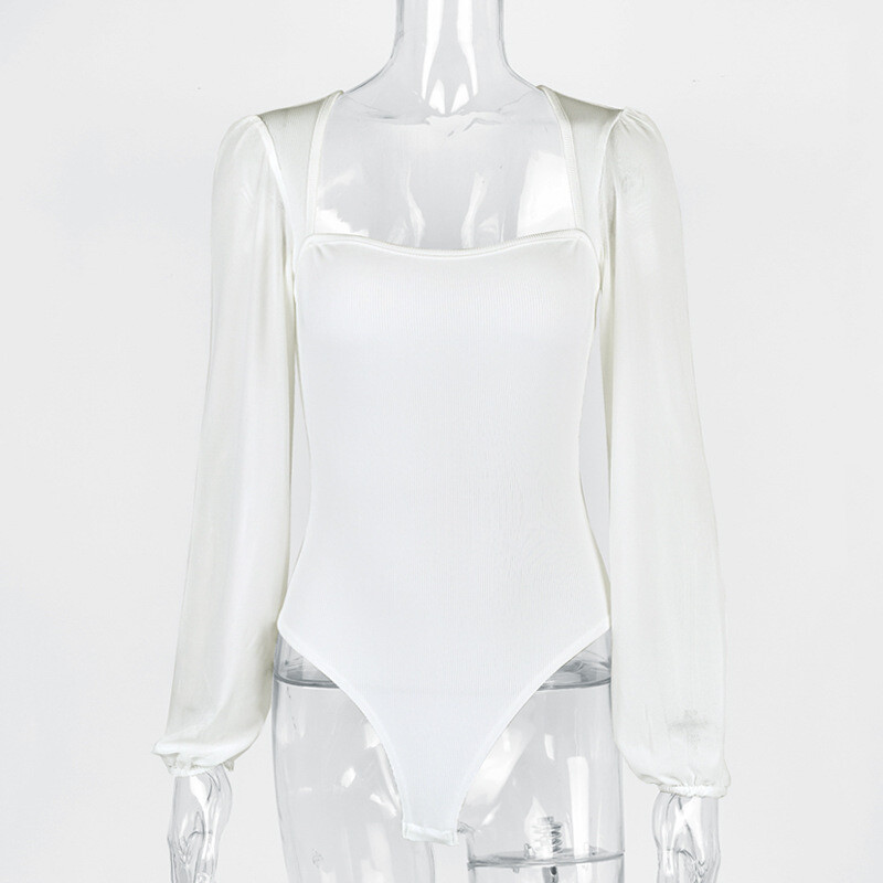 Gtpdpllt Body sexy Salopete de damă cu ochiuri din coastă Patchwork Negru Alb Body cu mânecă lungă Body dintr-o singură bucată Top Y2K Jumpsuit