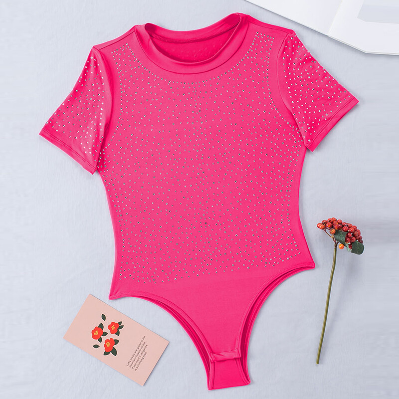 CyiExi Sieviešu seksīgs Rhinestone Bodijs ar īsām piedurknēm Bodycon Bodycon ar apaļu kakla apkakli Sieviešu naktsklubu apģērbi ķermeņa topi S-XL